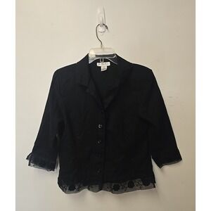 Vtg I.S.C. Y2K Black‎ Lace Linen Blend Whimseygoth Preppy Top Womans Size Small